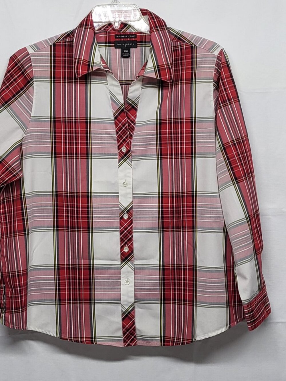 Investments II Womens Shirt Blouse 16W Button Up Long Sleeve Wrinkle Free Plaid